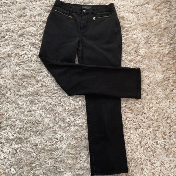 RALPH LAUREN BLACK DENIM STRAIGHT LEG JEANS, SIZE 10 - Picture 7 of 7